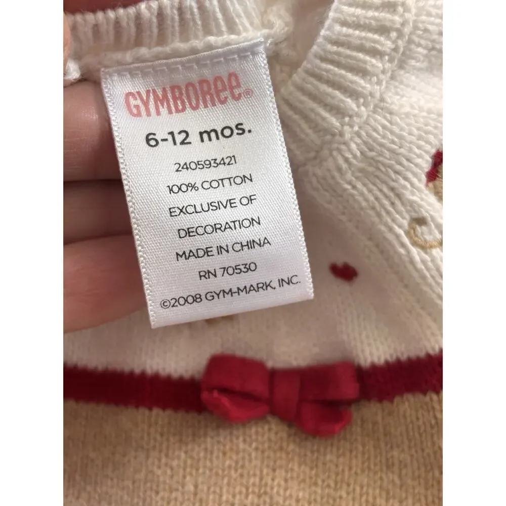 Gymboree Toddler Girls Kitty Cat Heart Sweater dress Tan 6-12mo Bow